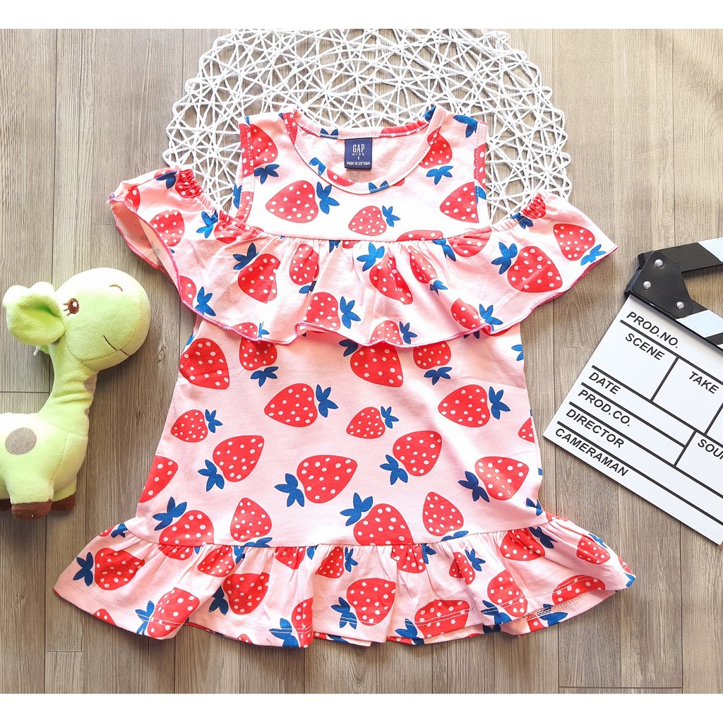[VẢI XUẤT DƯ] ĐẦM QUẢ DÂU THUN COTTON CHO BÉ 10-25KG