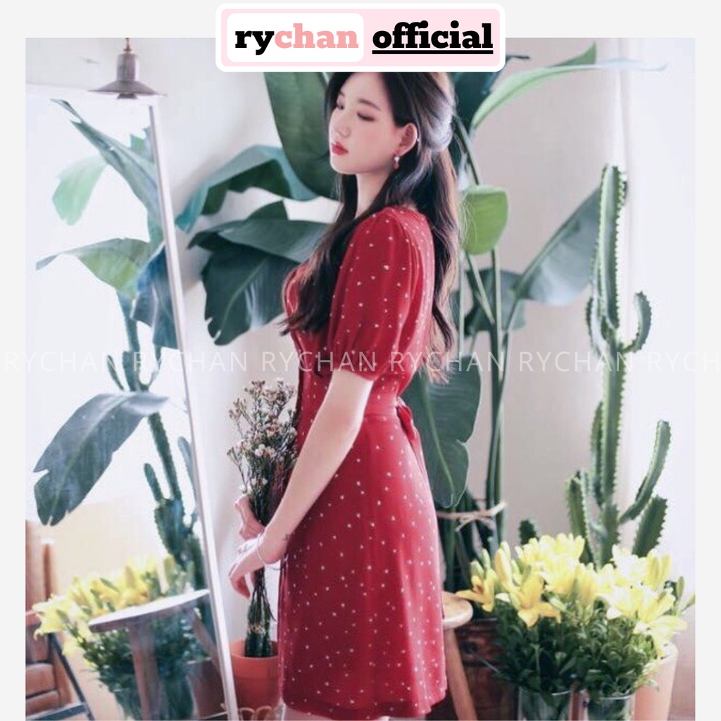 DX640 - Đầm Xòe Chấm Bi Đỏ Tay Phồng