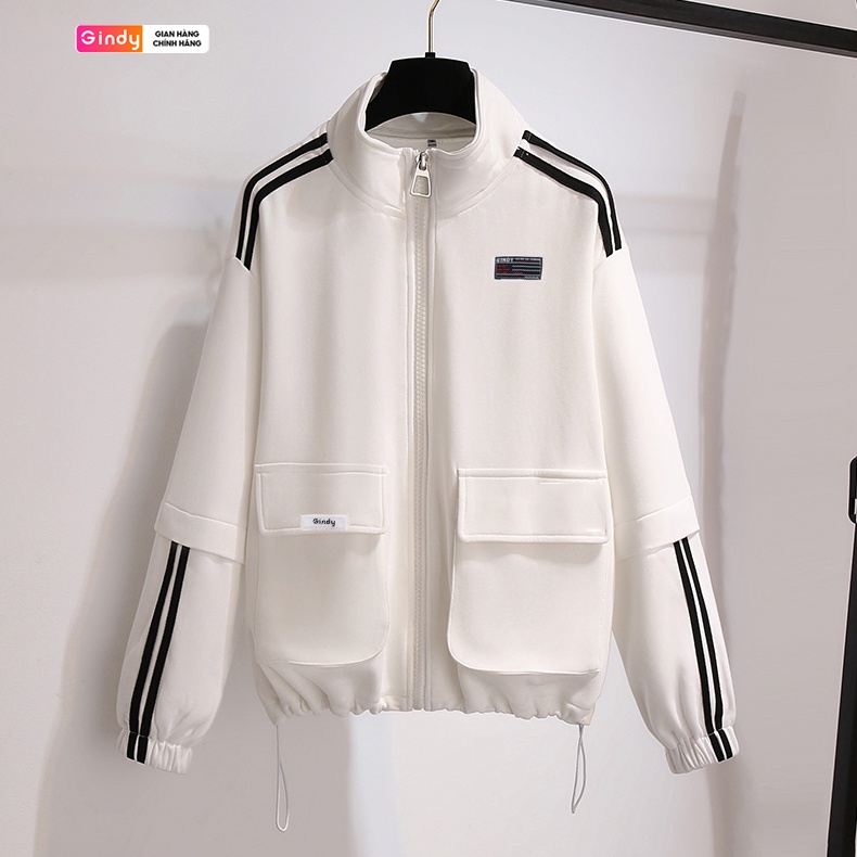 Áo khoác jacket varsity form rộng nam nữ local brand GINDY dài tay thiết kế khóa kéo ulzzang thời trang thu đông A12106