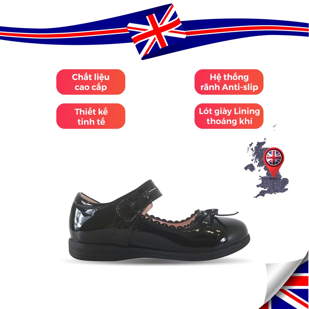 Giày Búp Bê Đen Đi Học Bé Gái Crown Space UK School Shoes CB3022 Cao Cấp Nhẹ Êm Thoáng Mát Size 28-36/4-14 Tuổi