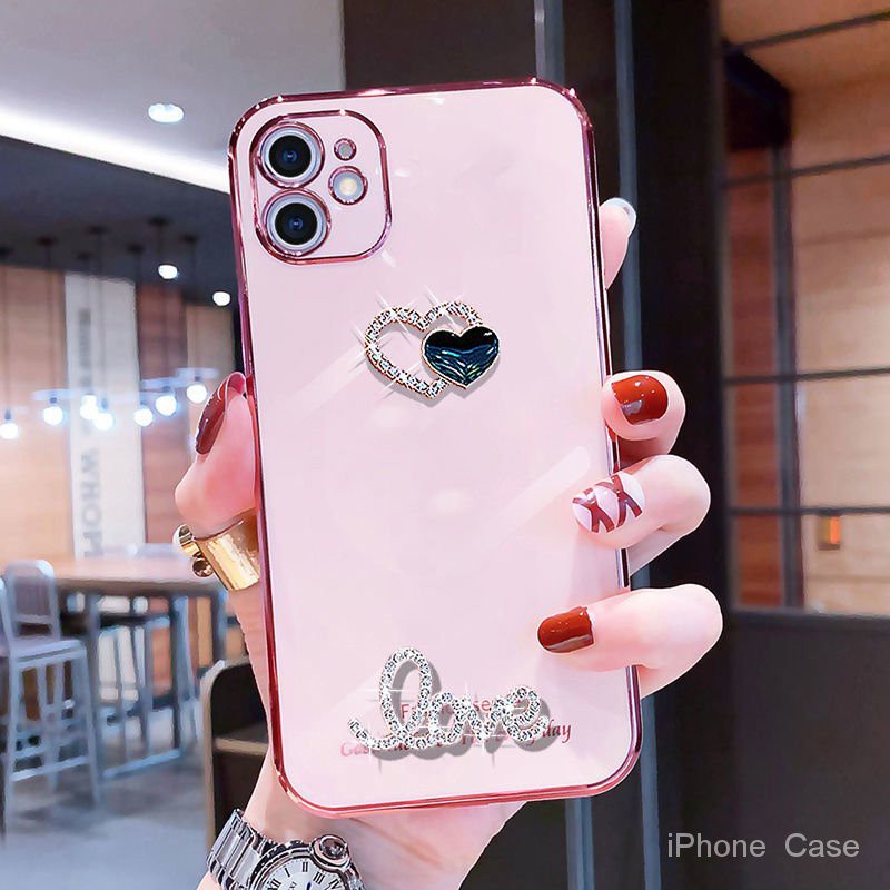 Ốp Điện Thoại Mạ Điện Họa Tiết Trái Tim Cho iPhone 7 8 Plus x Xsmax 11 12 13 14 Pro Max