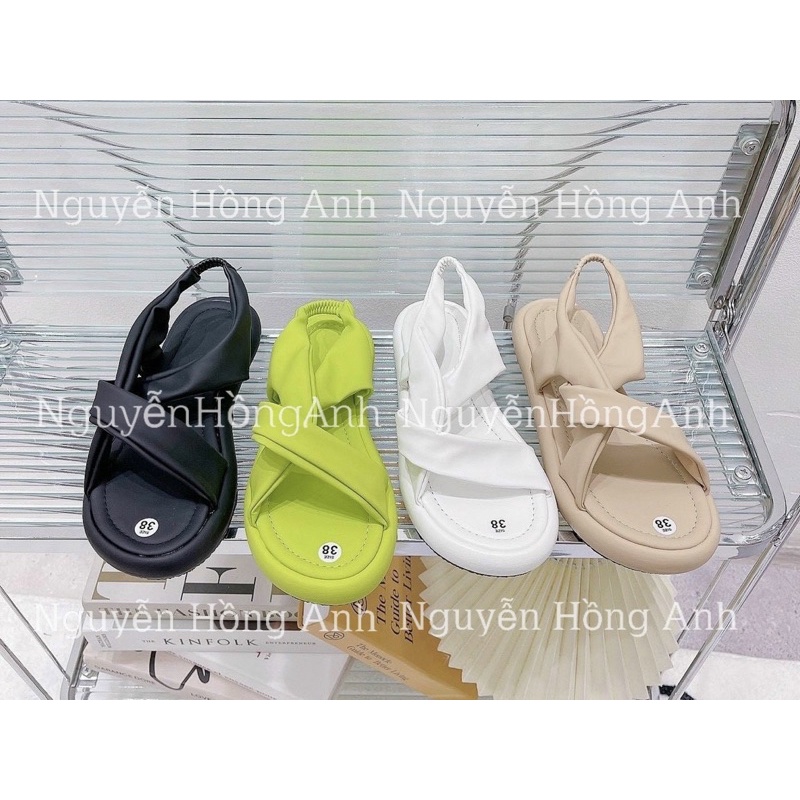 sandal (xăng đan quai hậu) quai da vạt chéo đế vát cao 5p (FULL HỘP- hàng QC) cho nữ sd199