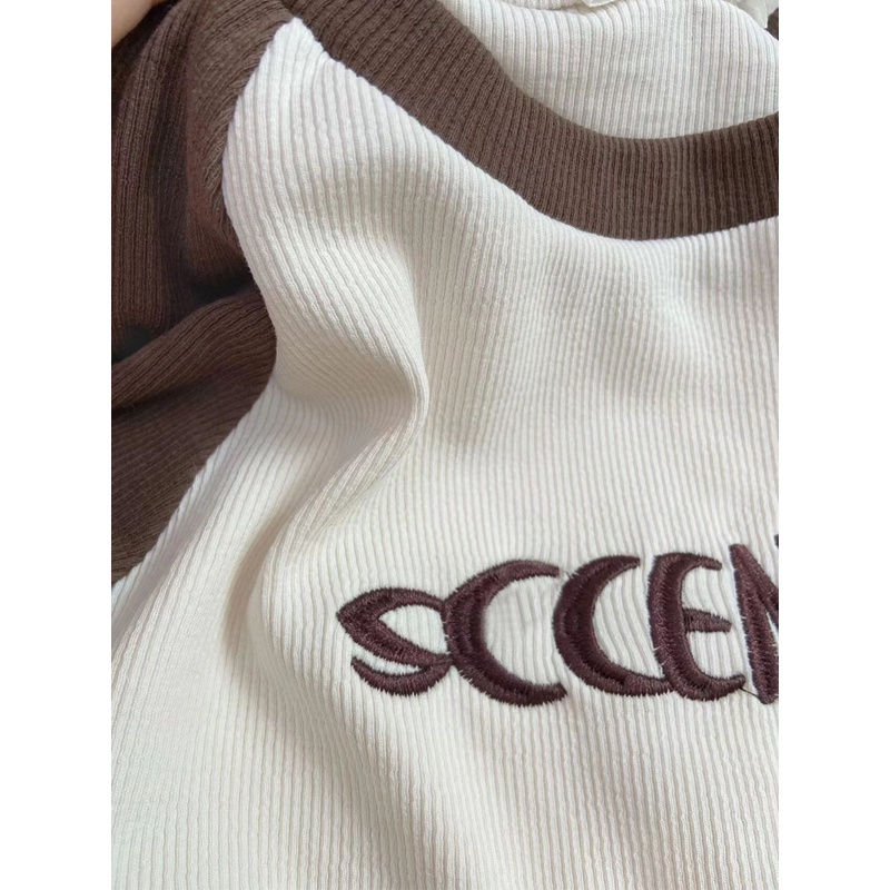 Áo Thun Lửng Tay Dài Thêu Chữ Trẻ Trung Cho Nữ