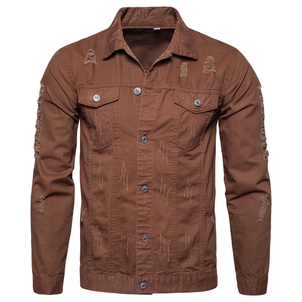 Áo Khoác denim Màu Nâu Trơn Phối Túi Phong Cách Trẻ Trung Thời Trang Thu Đông 2021 Cho Nam