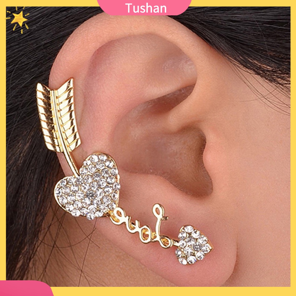 Khuyên vành tai đính đá hình tim / mũi tên độc đáo