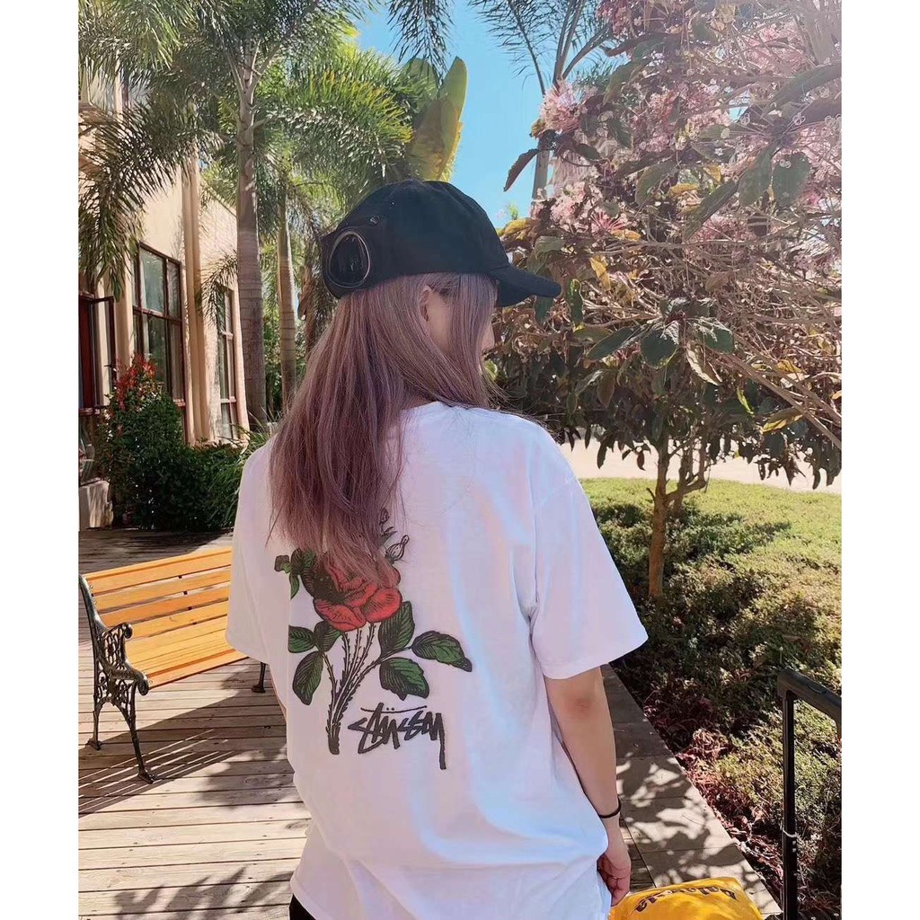 Áo thun tay ngắn cổ tròn dáng rộng in chữ Stussy thời trang cá tính dành cho nam và nữ