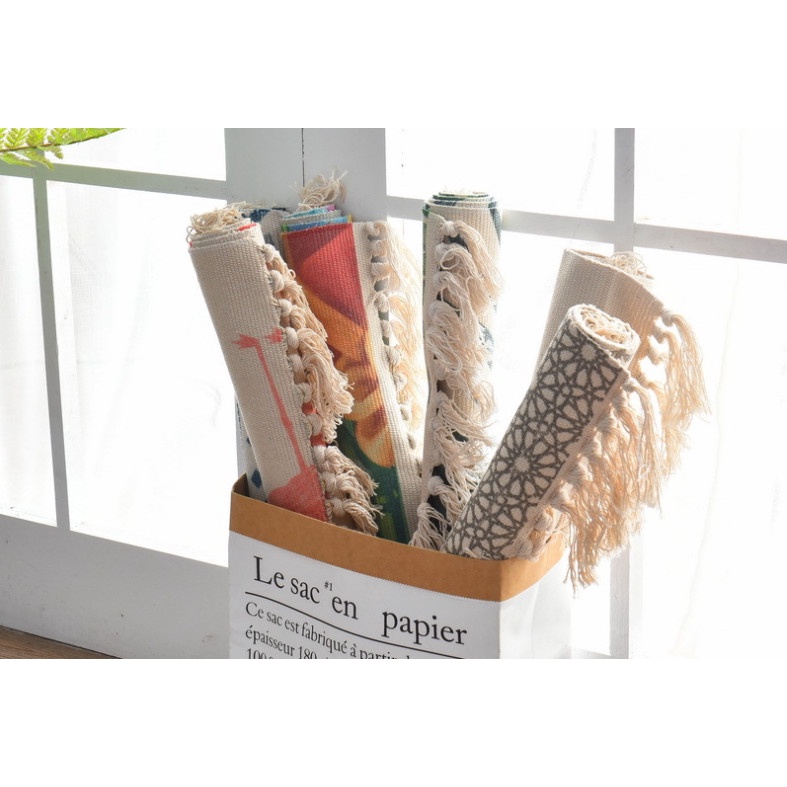Thảm trải sàn, Thảm lau chân decor phòng họa tiết thổ cẩm kích thước 60x90cm trang trí
