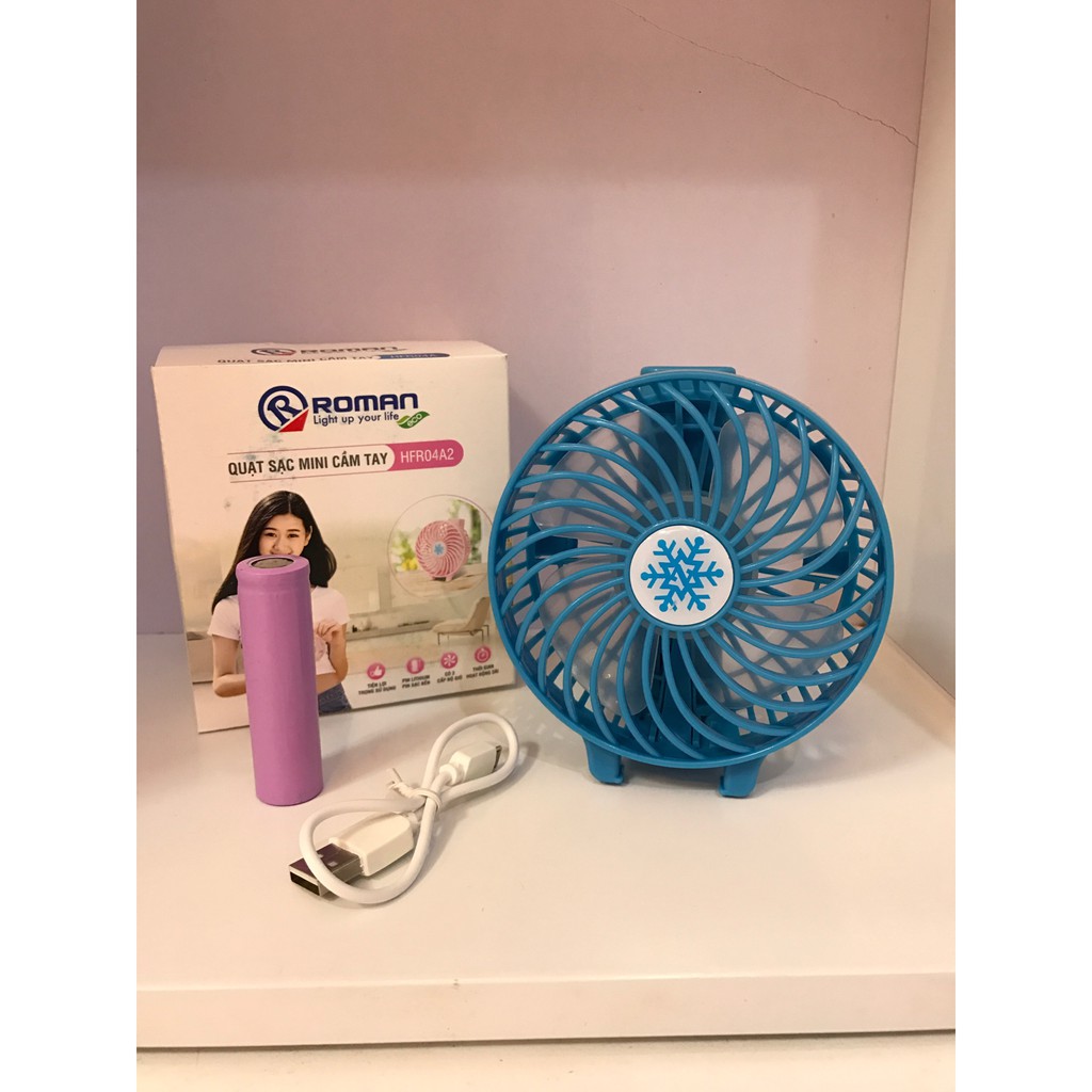 QUẠT SẠC TÍCH ĐIỆN CẦM TAY ROMAN HFR01A1 - 3  TỐC ĐỘ GIÓ - CÔNG SUẤT 4.5W