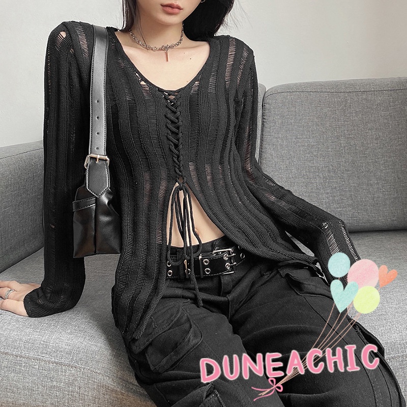 Áo Thun Tay Dài Dáng Rộng Cổ Chữ V Quyến Rũ Cho Nữ