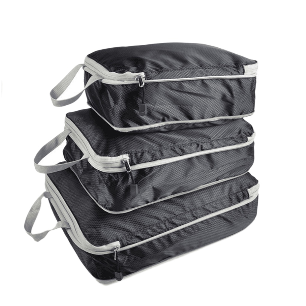 3 Pieces Packing Cubes Set Travel Luggage Packing Organizer Travel Compression Suitcase Bags - Black