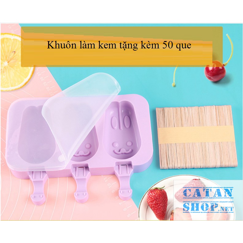 Khuôn silicon làm kem hình dáng siêu cute, đáng yêu tặng Kèm 50 que gỗ GD305-Khuonkem