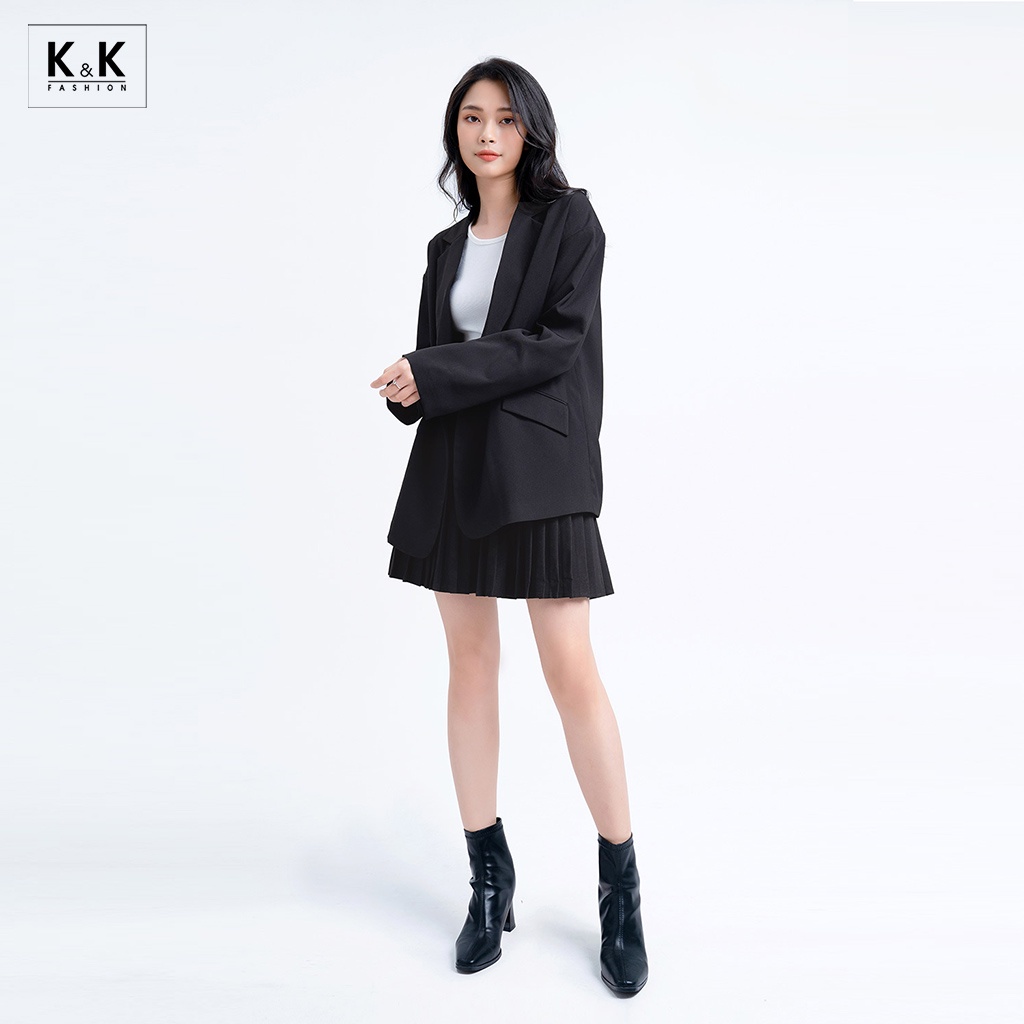 Áo Khoác Blazer 2 Lớp Túi Đắp Xéo K&amp;K Fashion AK10-25 Đen Tay Dài Chất Liệu For Hàn