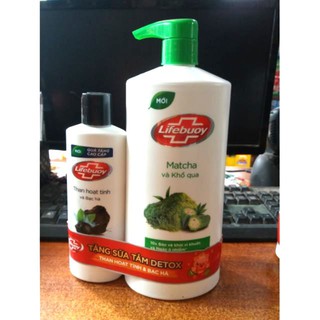 Sữa tắm lifebuoy matcha khổ qua/than hoạt tính và bạc hà (850g)