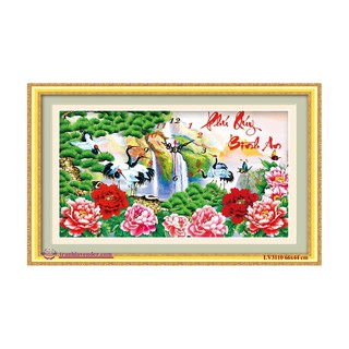 Tranh thêu chữ thập Đồng hồ phú quý bình an 66x44
