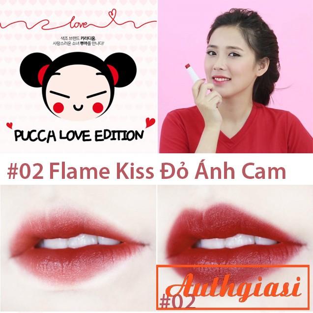 Son thỏi Karadium Pucca Love Sweet Kiss 02 Flame Kiss màu Đỏ Ánh Cam