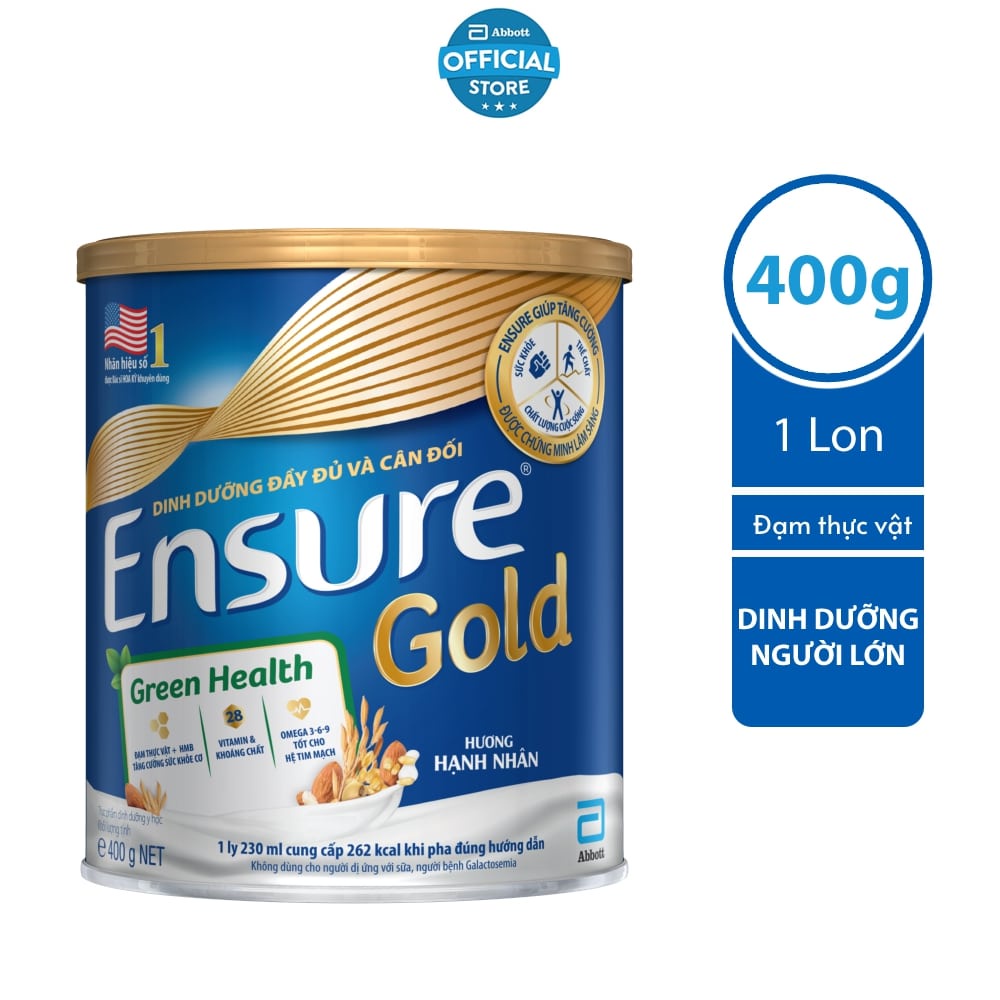 Sữa bột Ensure Gold Đạm thực vật hương hạnh nhân 400g/lon