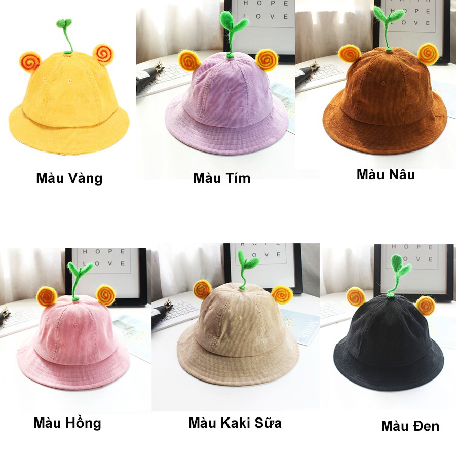 Mũ Nón Maruko 3D Rộng Vành Kiểu Mầm Cây Kaki Nhung Siêu Xinh