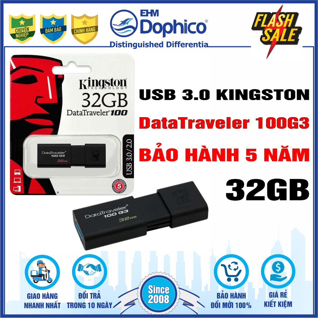 USB 3.0 Kingston 32GB – DataTraveler 100G3 – CHÍNH HÃNG – Bảo hành 5 năm