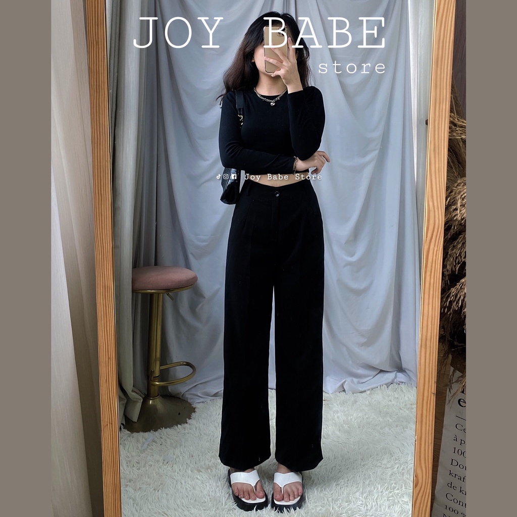 Áo croptop tay dài Basic JOY BABE❤️ thun nhập cao cấp tôn dáng co giãn 4 chiều áo kiểu nữ trắng đen trơn crop CROD 1 -2E