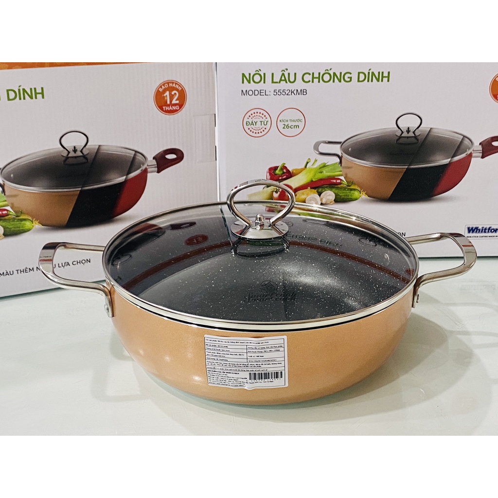 Nồi lẩu nhôm chống dính vân đá đáy từ cao cấp 26cm Smartcook 5552KMB phủ chống dính 2 lớp