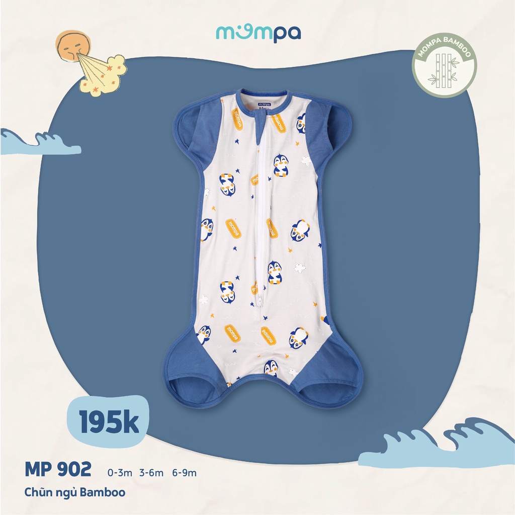Nhộng chũn hở tay chân Mompa 0-9 tháng sợi tre hở tay chân khóa 2 chiều dễ mặc thay bỉm co giãn mùa hè thoáng mát 902