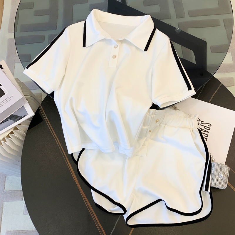 White Advanced Sense Running Sportswear Suit Women's Summer Loose Fashion Casual Short Sleeve Shorts Two-Piece Western