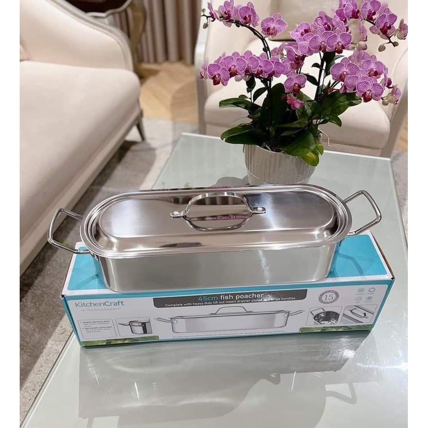 Nồi hấp cá KitChen Craft 55cm, thép không gỉ Cromagan, dùng cho mọi loại bếp - Nhập Đức