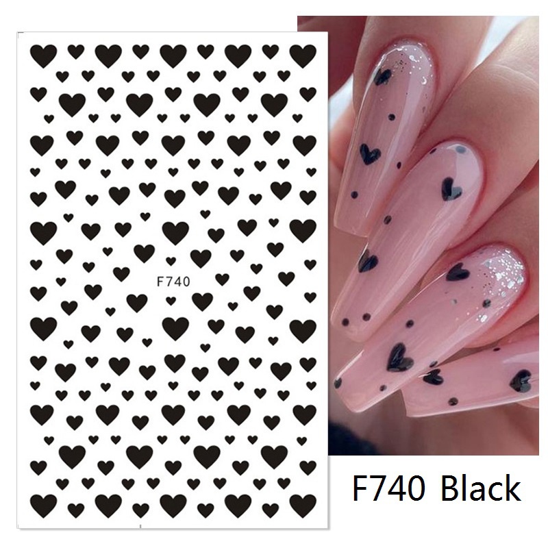 1 Miếng Dán Trang Trí Móng Tay Hình Trái Tim 3D Màu Đen NFF740