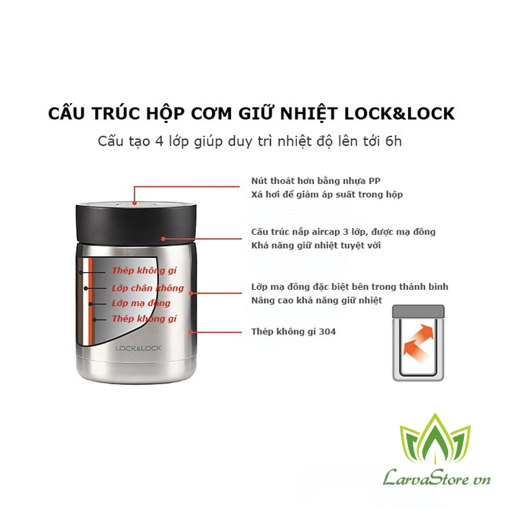 Bộ Hộp Cơm giữ nhiệt Inox 304 Lock&amp;Lock LHC8031 SLV
