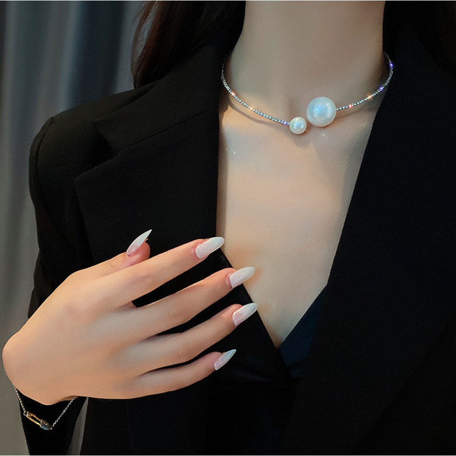 Bộ trang sức nữ vòng cổ vòng tay ngọc trai nhân tạo dạng kiềng phong cách hàn quốc mẫu mới nhất