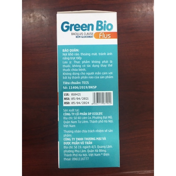 Men vi sinh hộp 20 ống Green Bio Plus