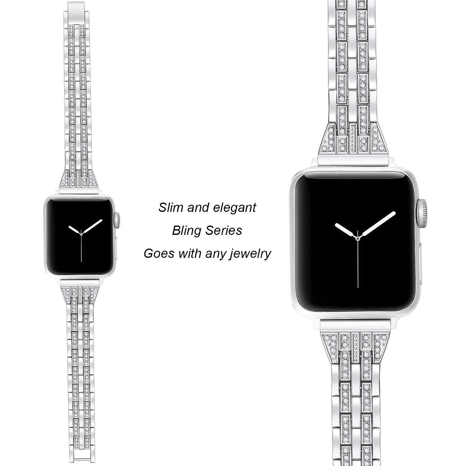 Dây Đeo Thay Thế Chất Liệu Thép Không Gỉ Đính Đá Thời Trang Cho Apple Iwatch