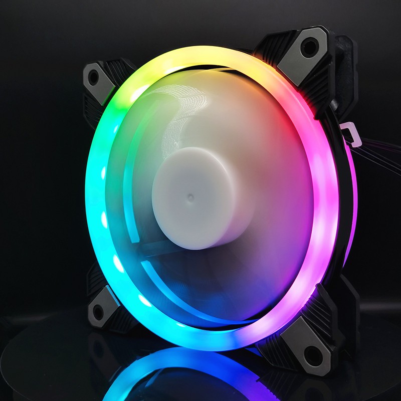 Quạt tản nhiệt Led RGB gắn vỏ case gaming loại 12cm cánh đặc 6 chân Pin. cắm nguồn trực tiếp