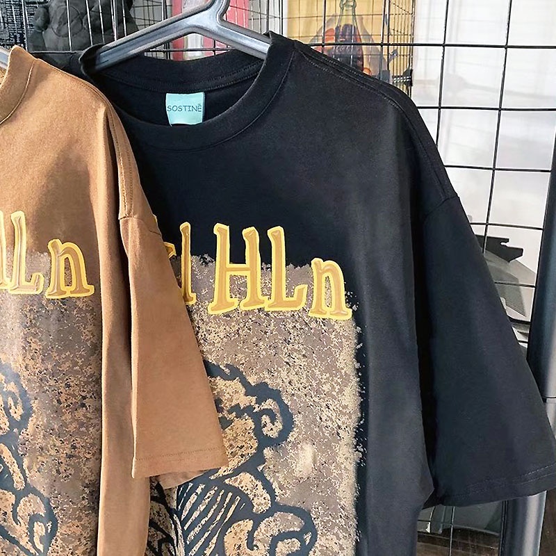 Áo Thun Cotton Tay Ngắn Cổ Tròn In Họa Tiết Gấu Hoạt Hình Graffiti Phong Cách Hàn Quốc Thời Trang Dành Cho Nam