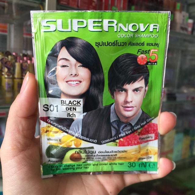[1gói] Dầu Gội Nhuộm Tóc Thảo Dược Phủ Bạc Super Nova Màu Đen, Nâu Đồng, Nâu Hạt Dẻ, Nâu Đen