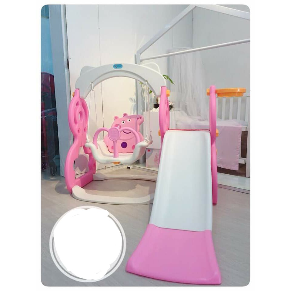 Bộ đồ chơi liên hoàn cầu trượt xích đu hình heo Peppa xanh / hồng có bóng