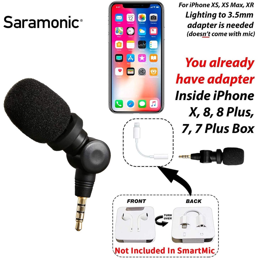 Saramonic SmartMic - Micro Thu Âm Mini Cổng 3.5mm TRRS Cho Điện Thoại - Hàng Chính Hãng