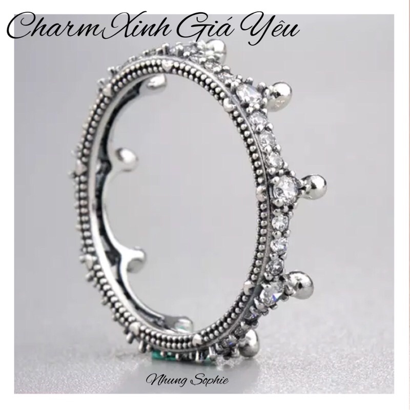 Nhẫn vương miện đá trắng size 50mm bạc 925 nhungsophie