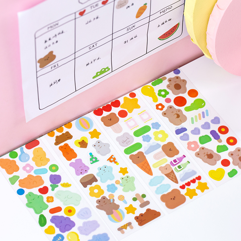 Set 4 tấm nhãn dán trang trí album hình gấu dễ thương từ PVC DIY