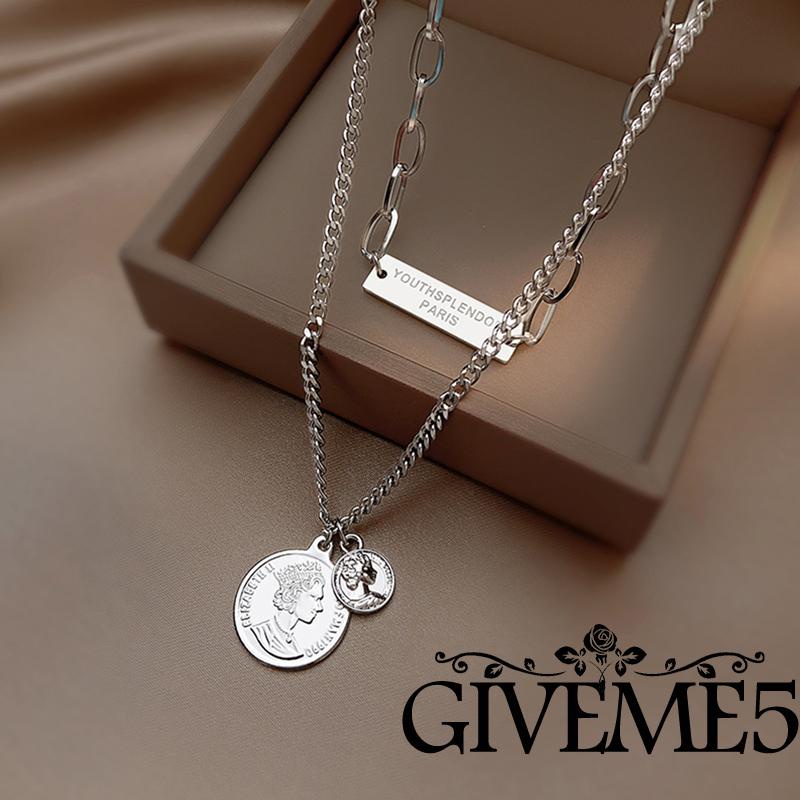 Vòng cổ hai lớp bằng kim loại mặt hình tượng thời trang cho nam nữ