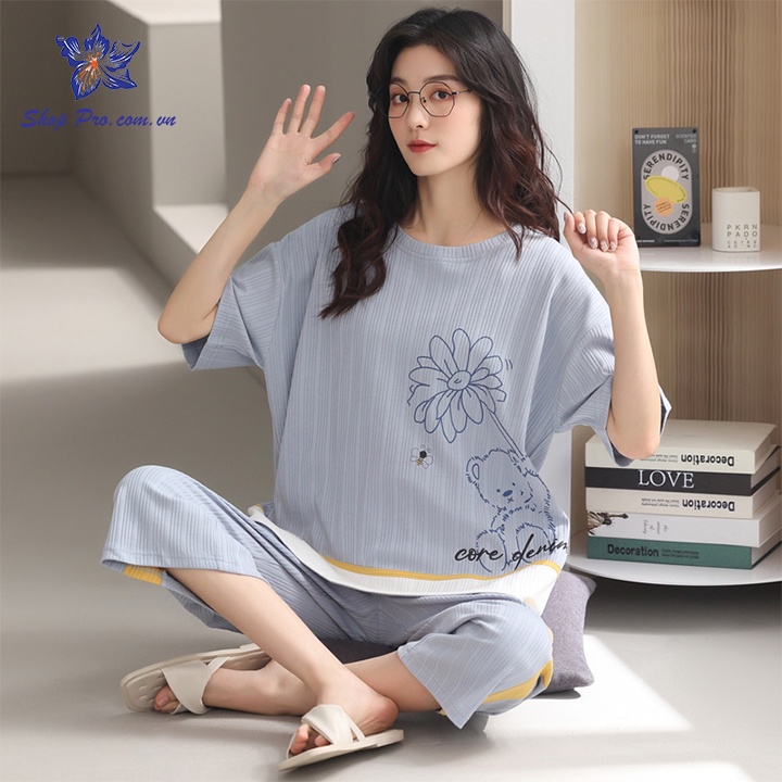Bộ ngủ mùa hè, bộ mặc nhà nữ quần lửng áo ngắn tay mát mẻ, hàng QCCC Mã BK Shop Pro