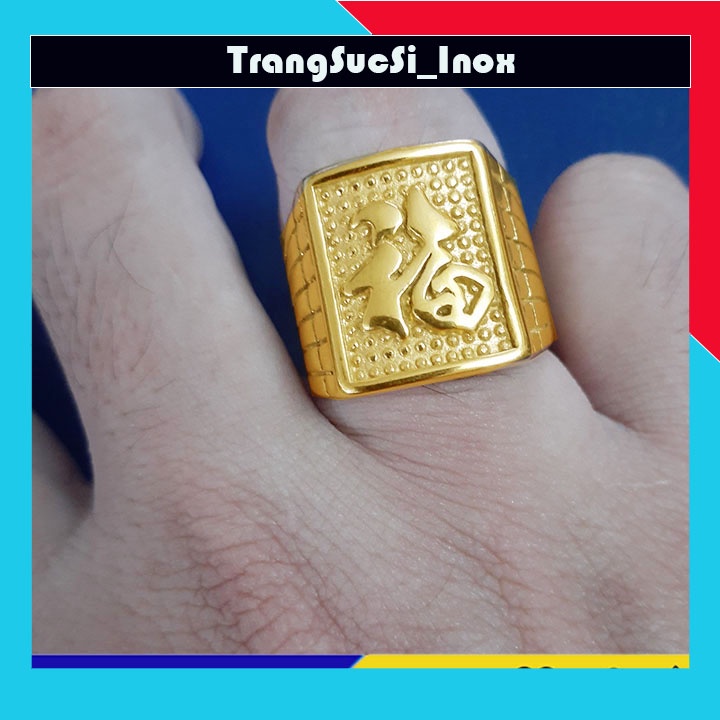 Sỉ Nhẫn phong thủy chữ Phước chạm nổi bằng inox không đen, không gỉ - Tặng hộp đựng - Đeo tay vạn sự may
