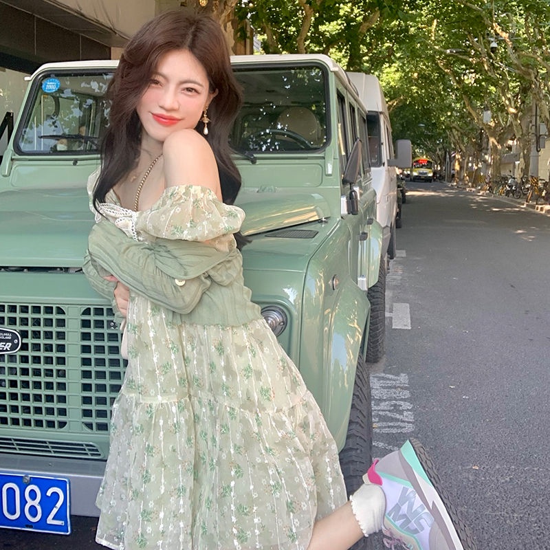 Đầm Tay Phồng Ngắn In Họa Tiết Hoa Phong Cách Pháp Thời Trang Mùa Hè Mới Cho Nữ
