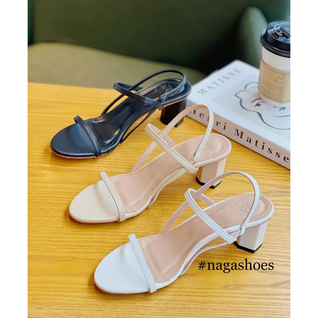 GIÀY CAO GÓT NAGASHOES QUAI MẢNH PHỐI GÓT ĐA GIÁC 5CM NAC215