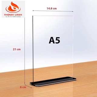 Bảng quét mã QR, QR code, Bảng Menu để bàn 2 mặt mica trong suốt cao cấp ,Kệ menu mica A5 chữ T