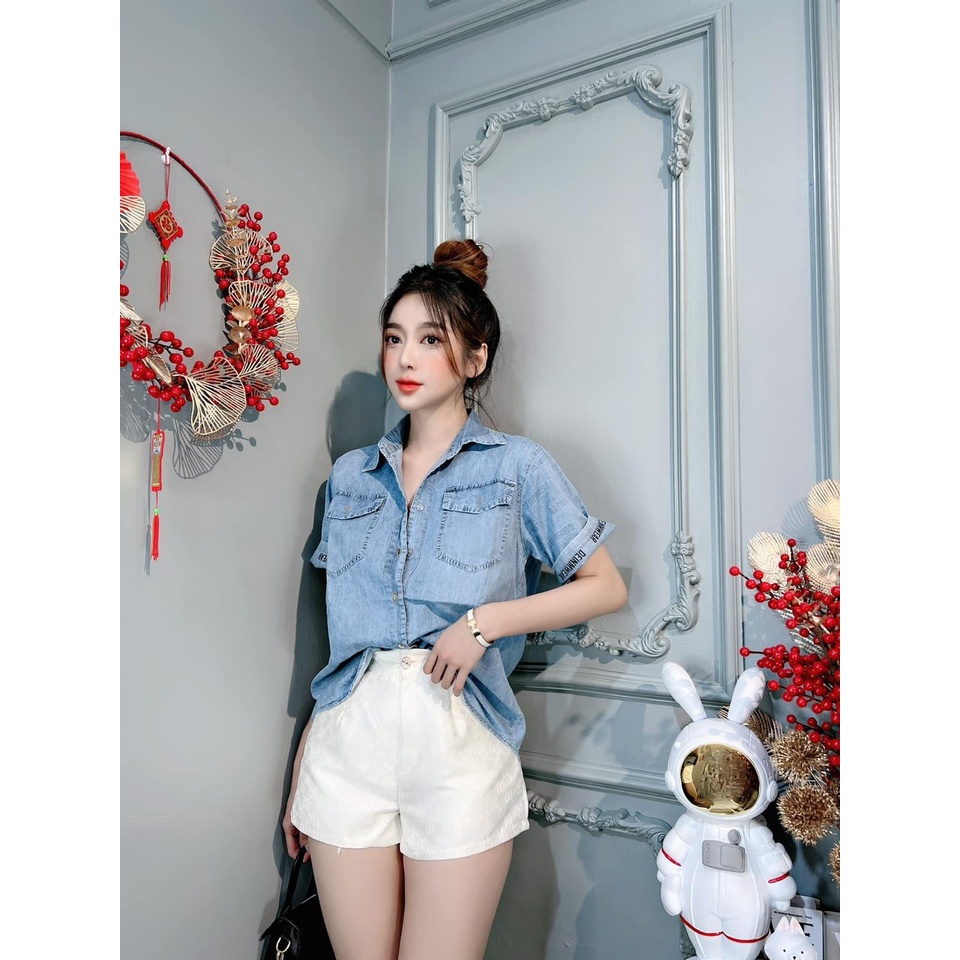 Áo sơ mi jean, áo sơ mi tay ngắn, áo sơ mi form rộng