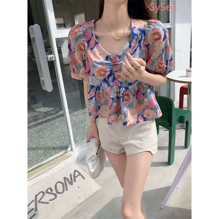 Áo Sơ Mi Cổ Chữ V In Hoa Thời Trang Mùa Hè Dành Cho Nữ