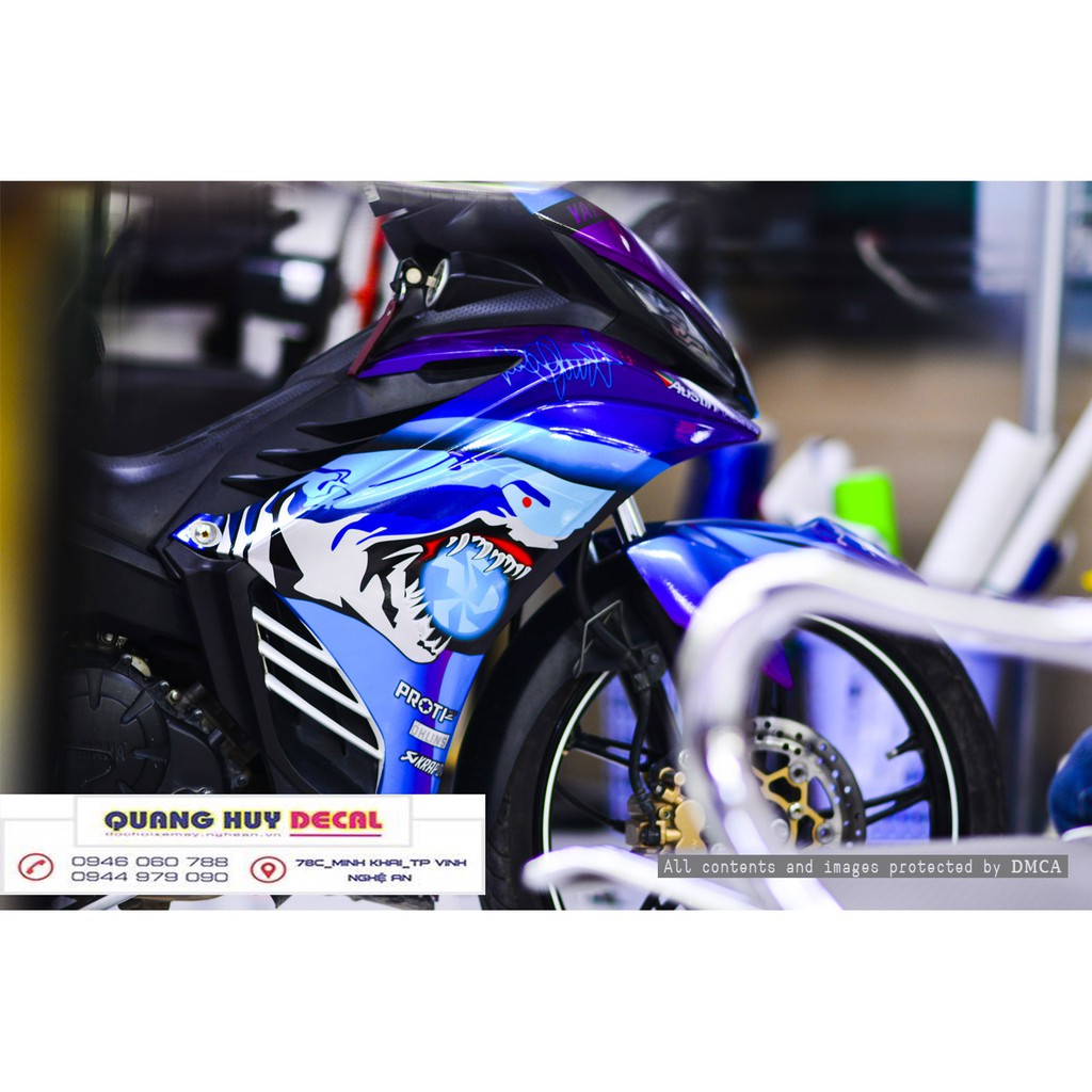 Tem trùm exciter 135 cá mập xanh tím đẹp, độ team decal xe ex dán đời 2011-2014