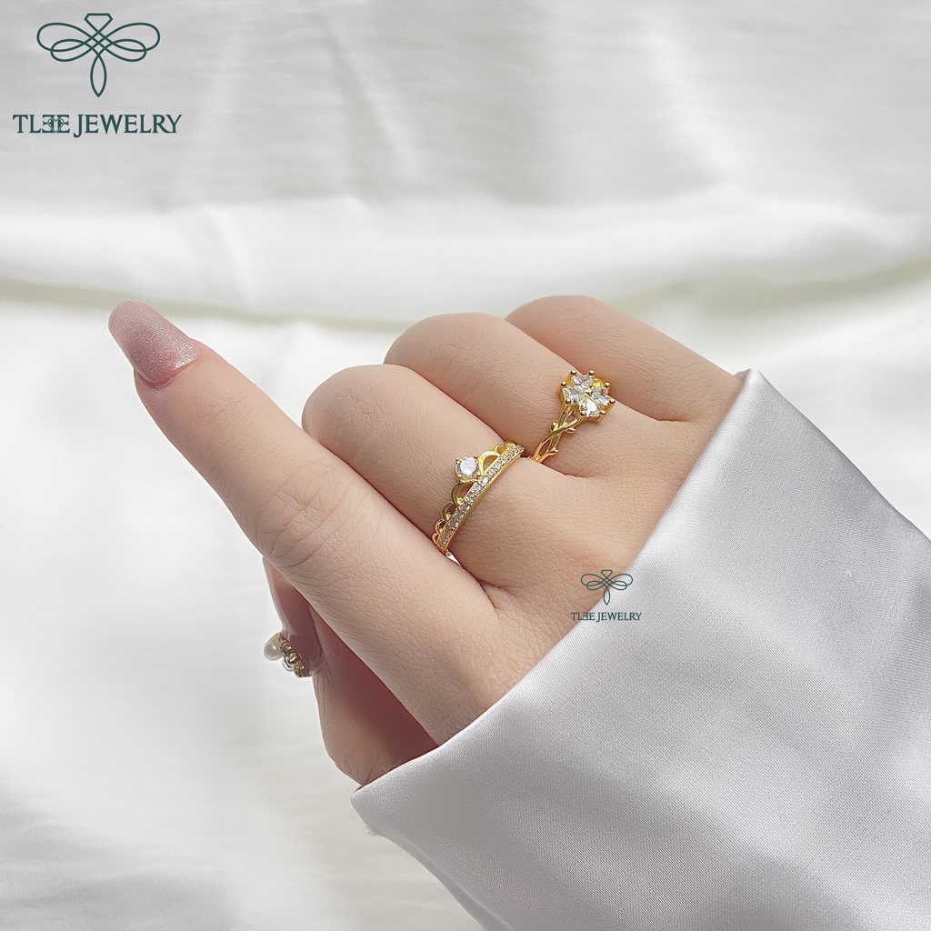 Nhẫn bạc nữ TLEE cỏ bốn lá mạ vàng 14k đính đá cao cấp TleeJewelry A0135