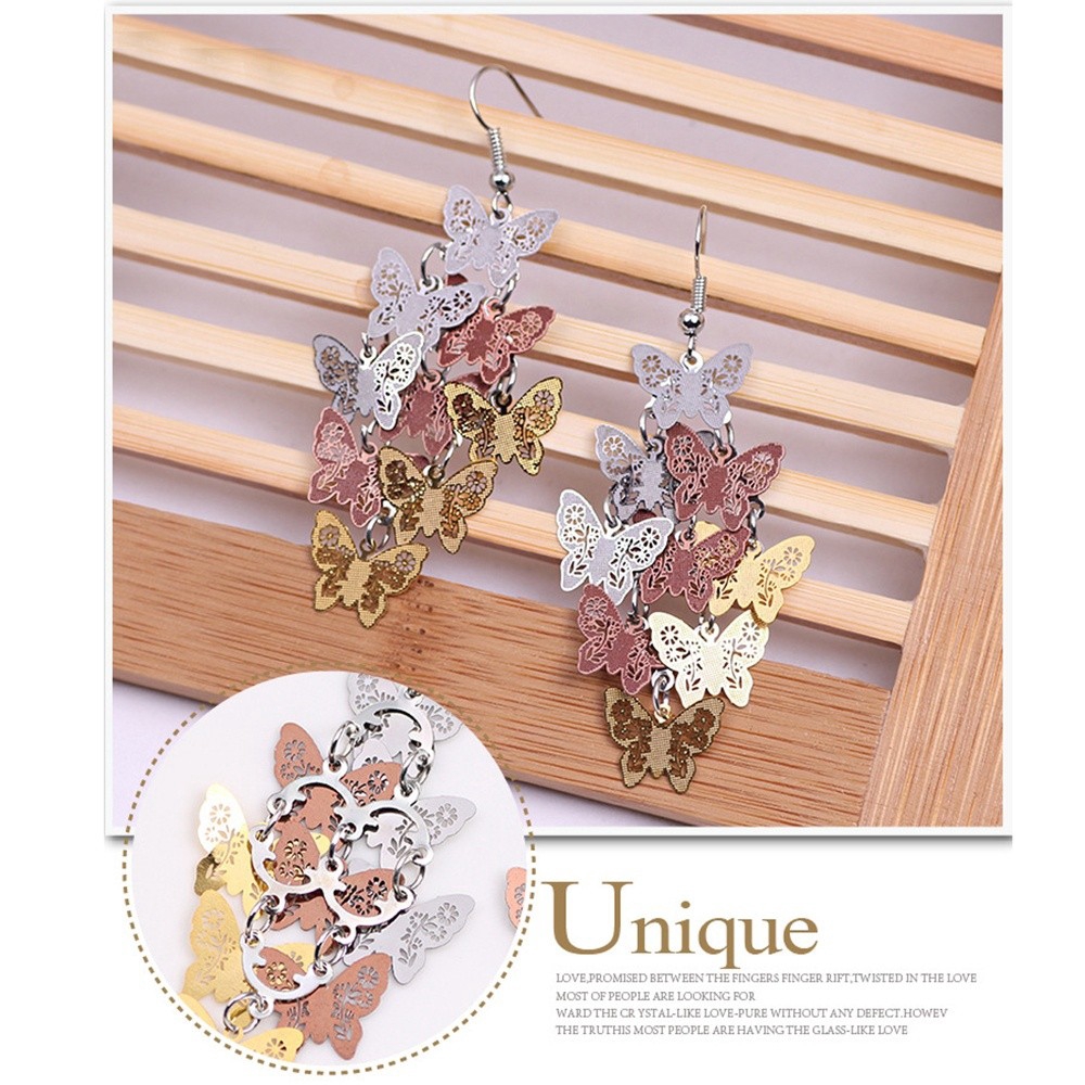 Khuyên tai kim loại dạng dây hình bướm nhiều màu sắc đầy cá tính